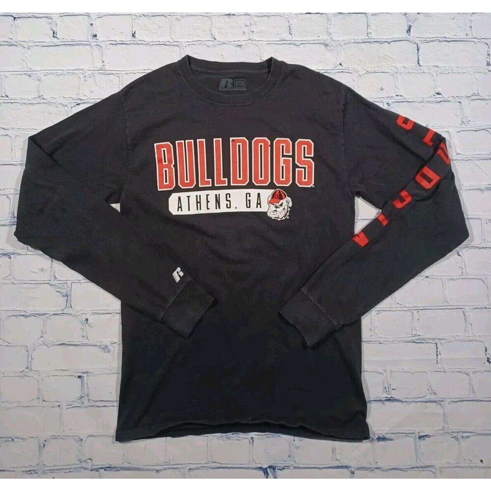 Georgia Bulldogs Shirt Mens S Black Long Sleeve Pullover Russell Athletic